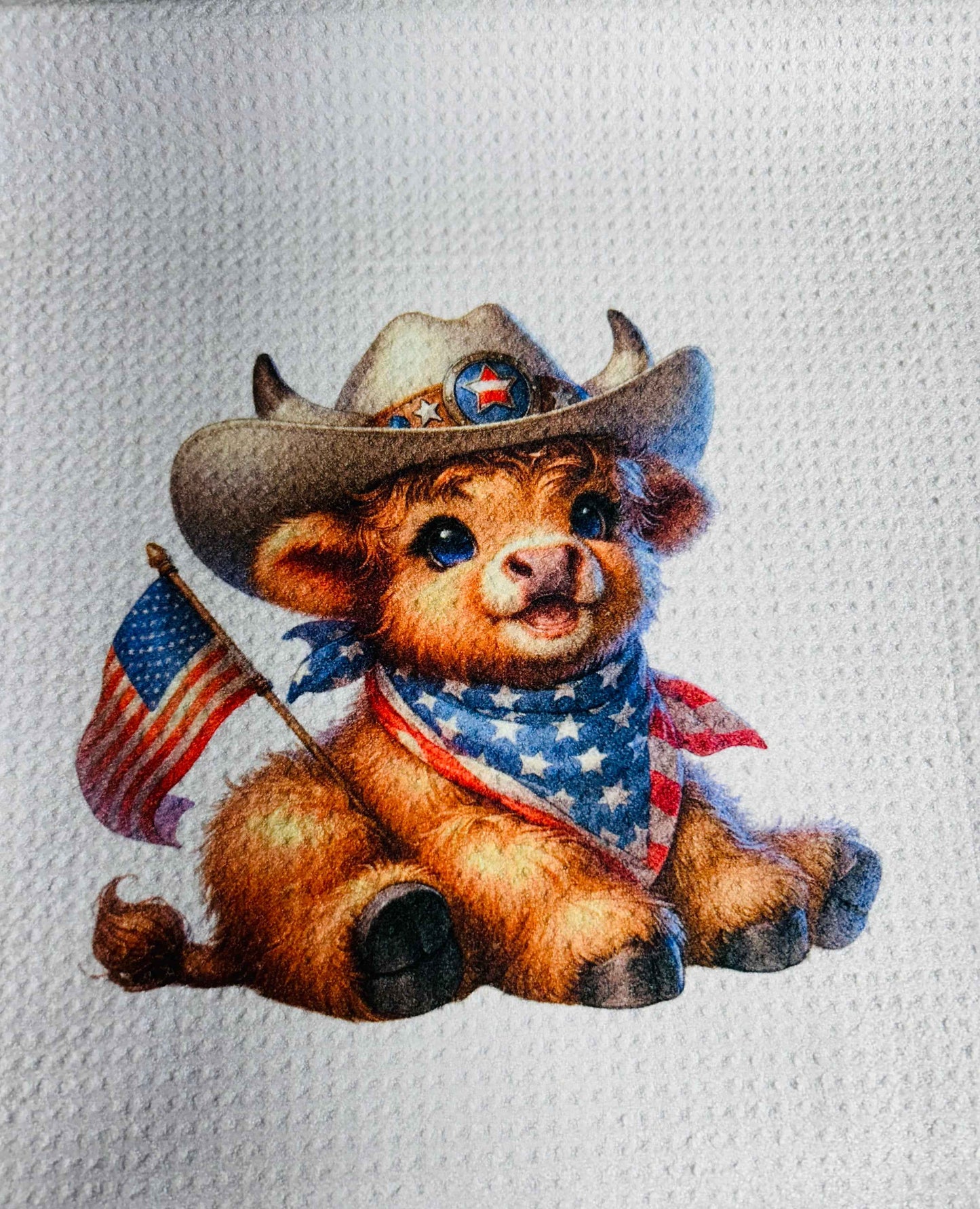 TOWELS - HIGHLAND COW HAT AMERICAN WITH FLAG (Copy)
