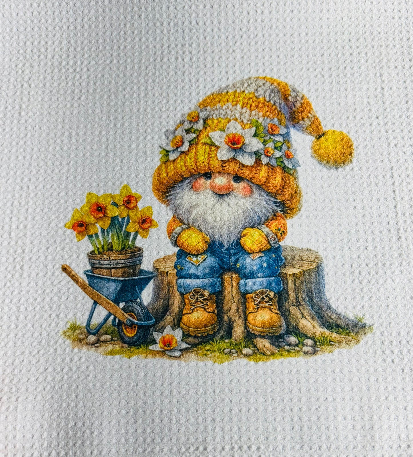 TOWELS - GNOME FLOWERS YELLOW WHEELBARROW