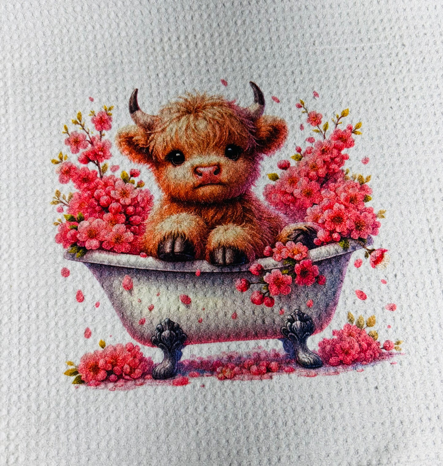 TOWELS - HIGHLAND COW FLOWERS BATHTUB PINK