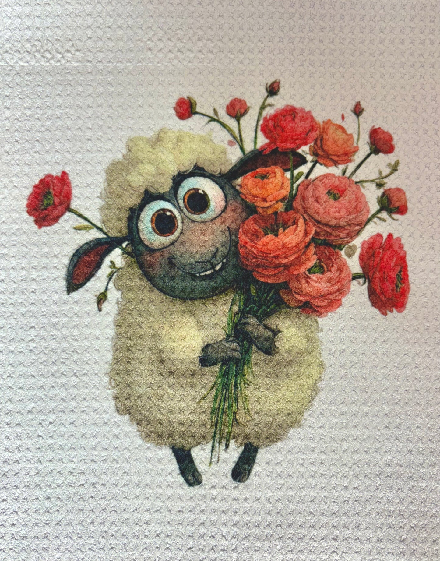 TOWELS - VALENTINE'S SHEEP BOUQUET ROSES