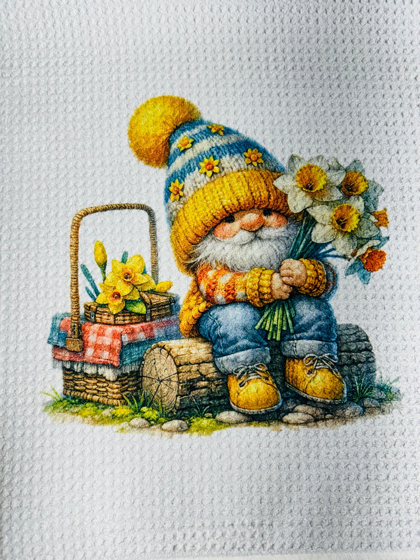 TOWELS - GNOME FLOWERS YELLOW BASKET
