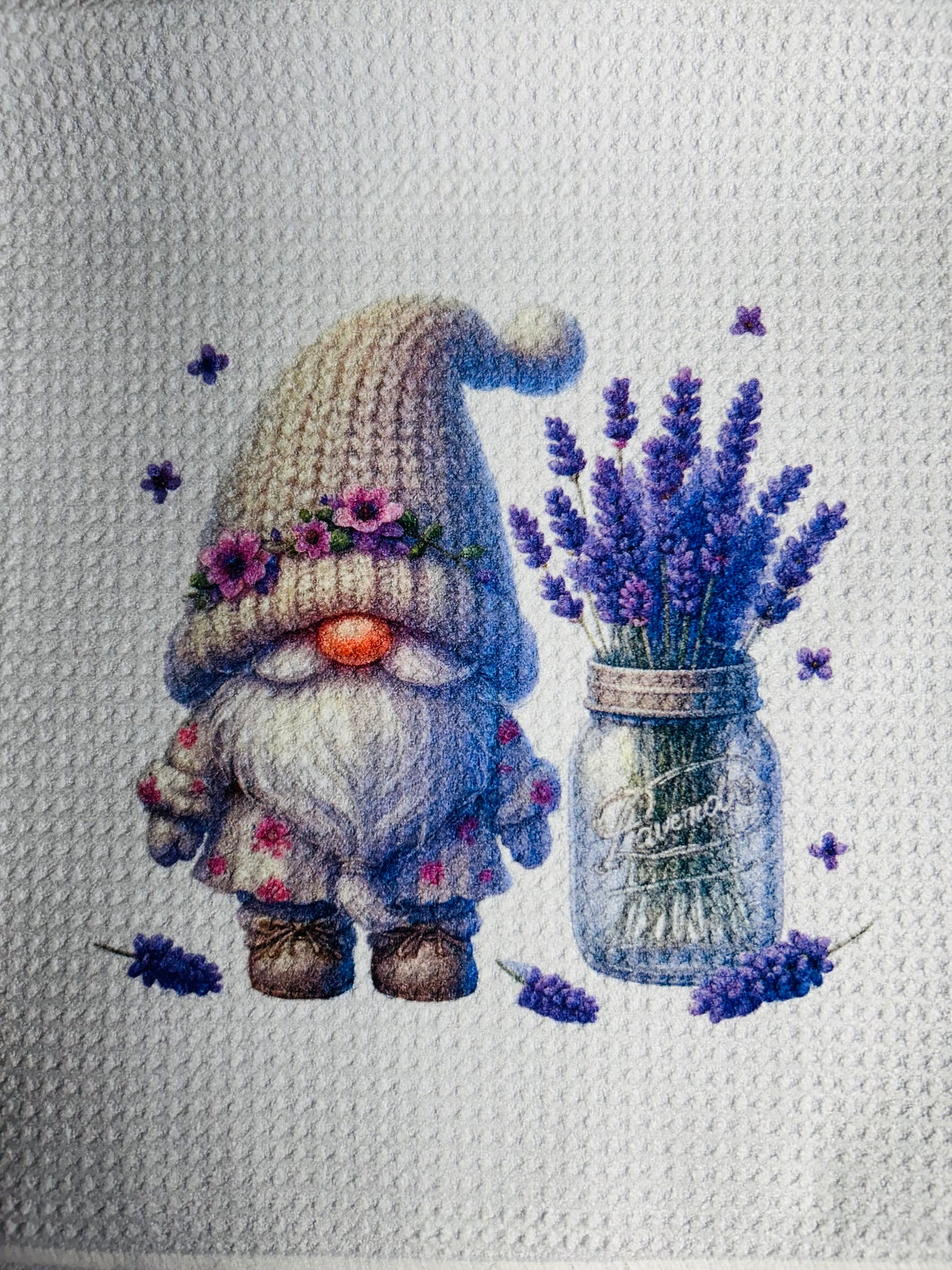 TOWELS - GNOME FLOWERS PURPLE JAR OF LAVENDER