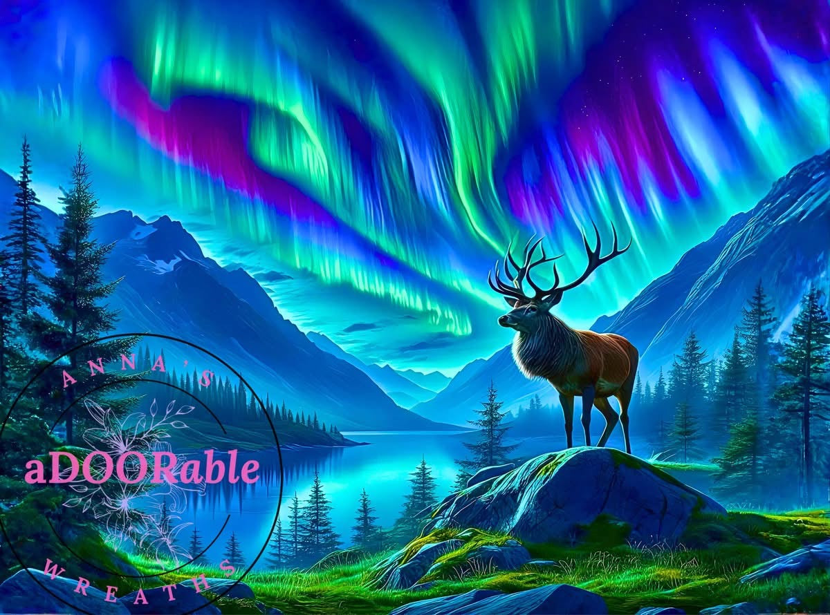 Tempered Glass Cutting Board Elk with Northern Lights
