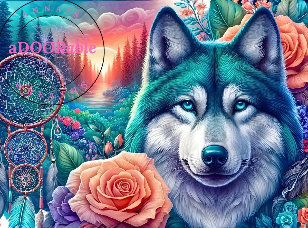 Tempered Glass Cutting Board Wolf Dream Catcher Sunset