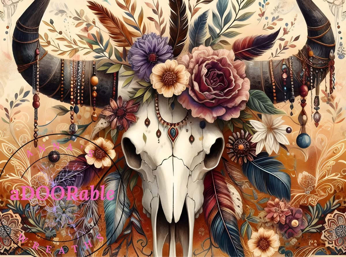 Tempered Glass Cutting Board Southwest Skulls Floral & Feathers