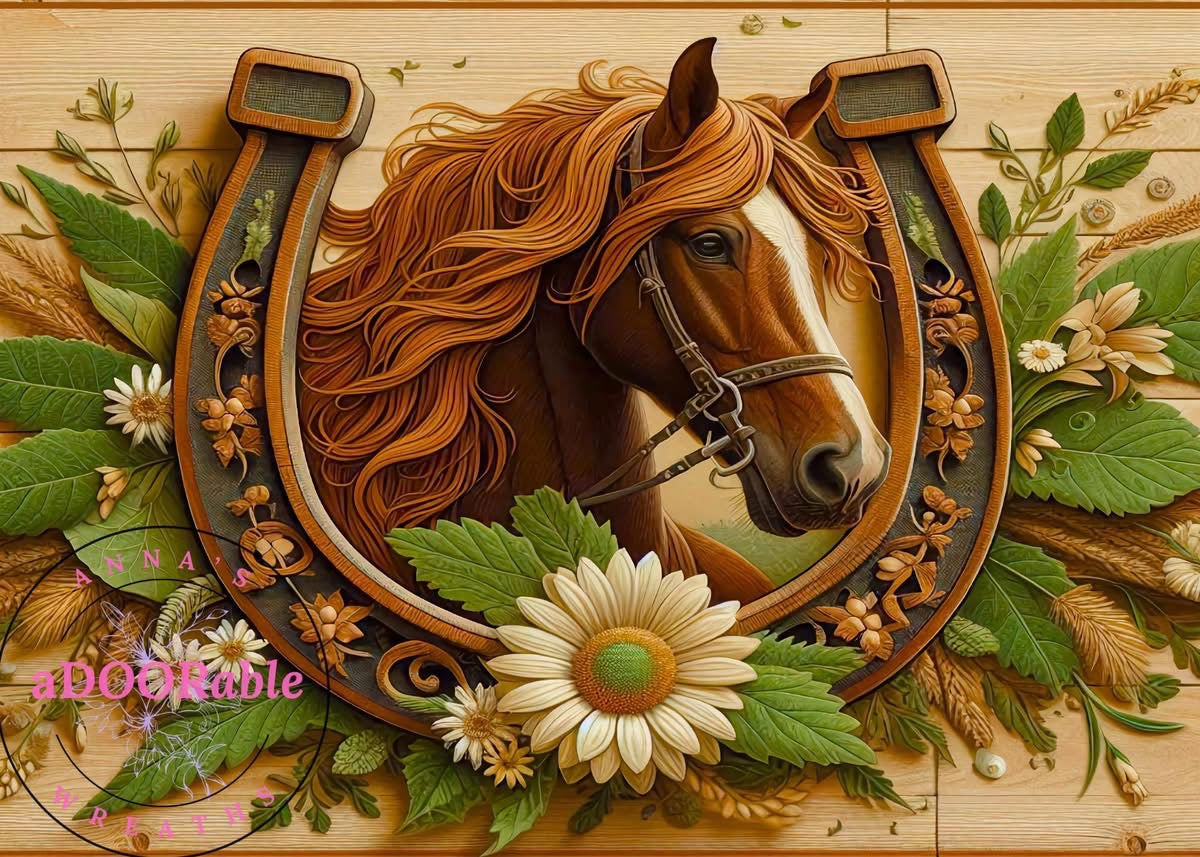 Tempered Glass Cutting Board Horse Floral Horseshoe