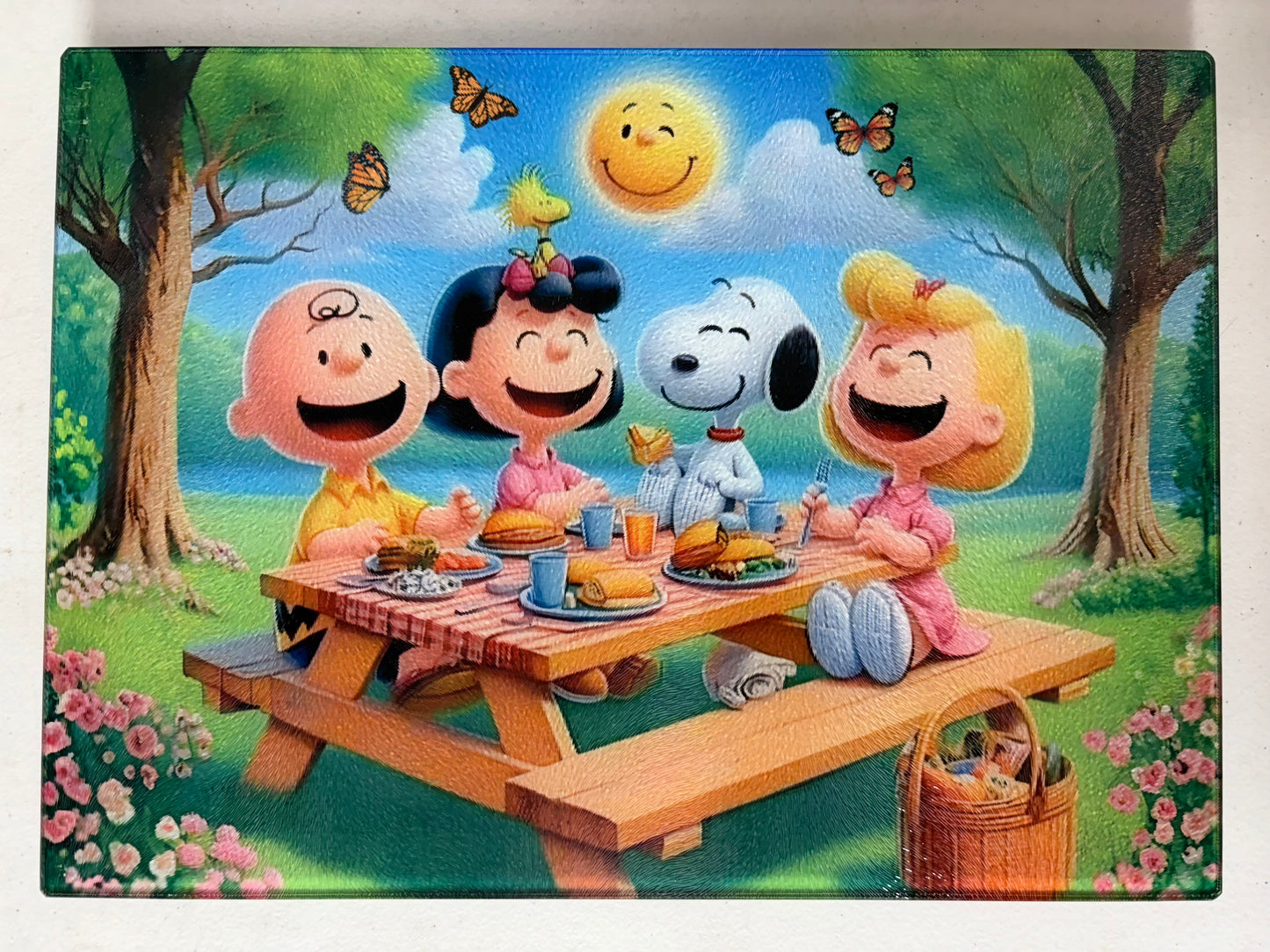 Tempered Glass Cutting Board Cartoon/Character Dog Picnic with Friends