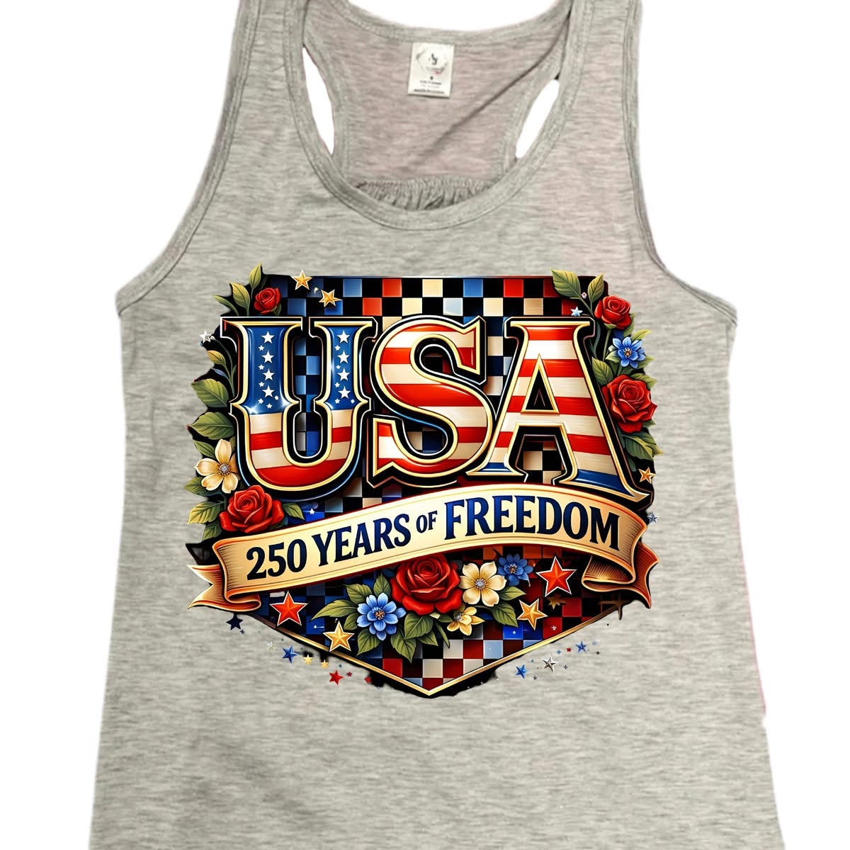 America's 250th Birthday USA Checkered and Floral Design