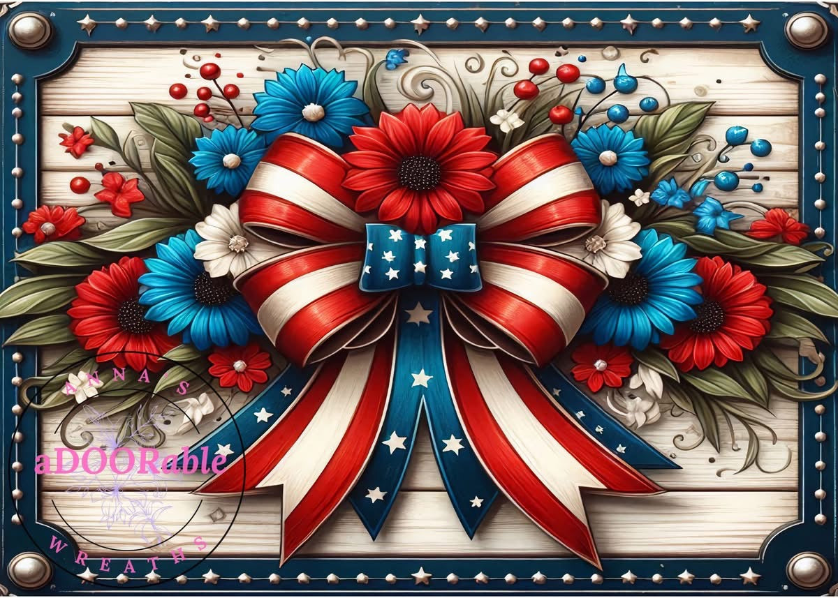 Tempered Glass Cutting Board American Flag Bow on Wooden Background