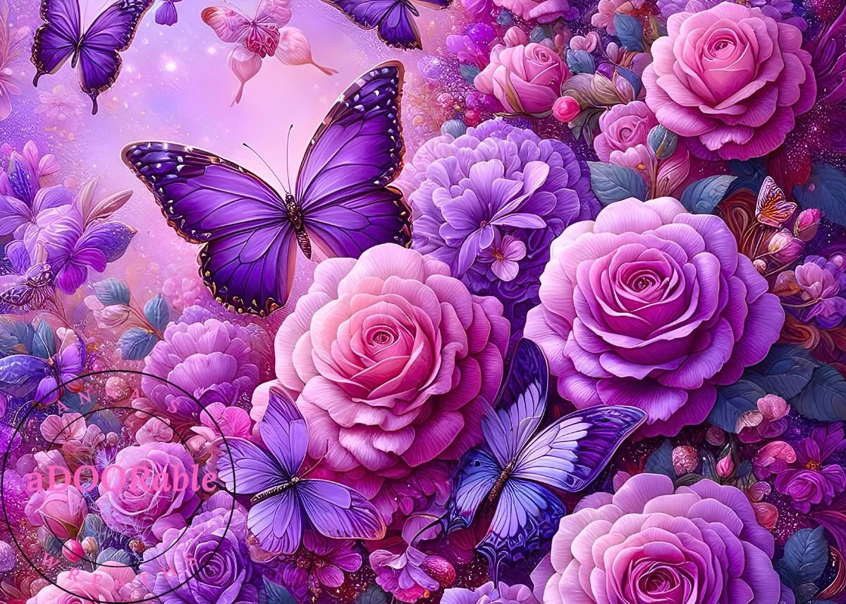 Tempered Glass Cutting Board Butterfly with Purple Flowers