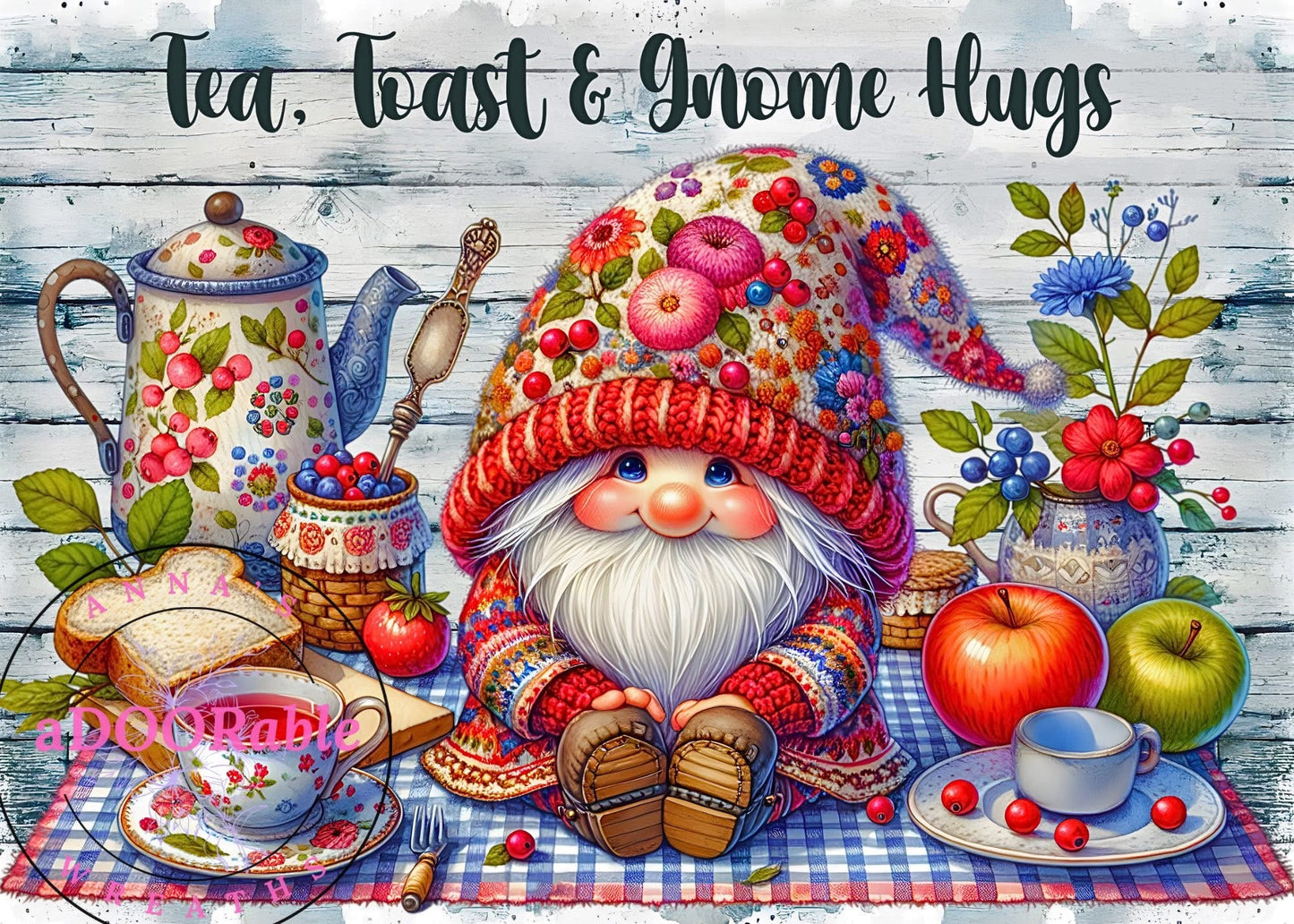 Tempered Glass Cutting Board Gnomes Tea Toast & Gnome Hugs