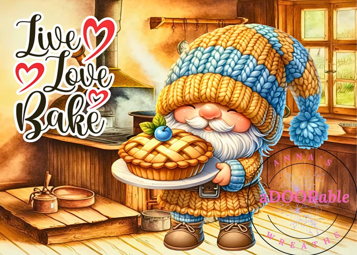 Tempered Glass Cutting Board Gnomes Live Love Bake Pie