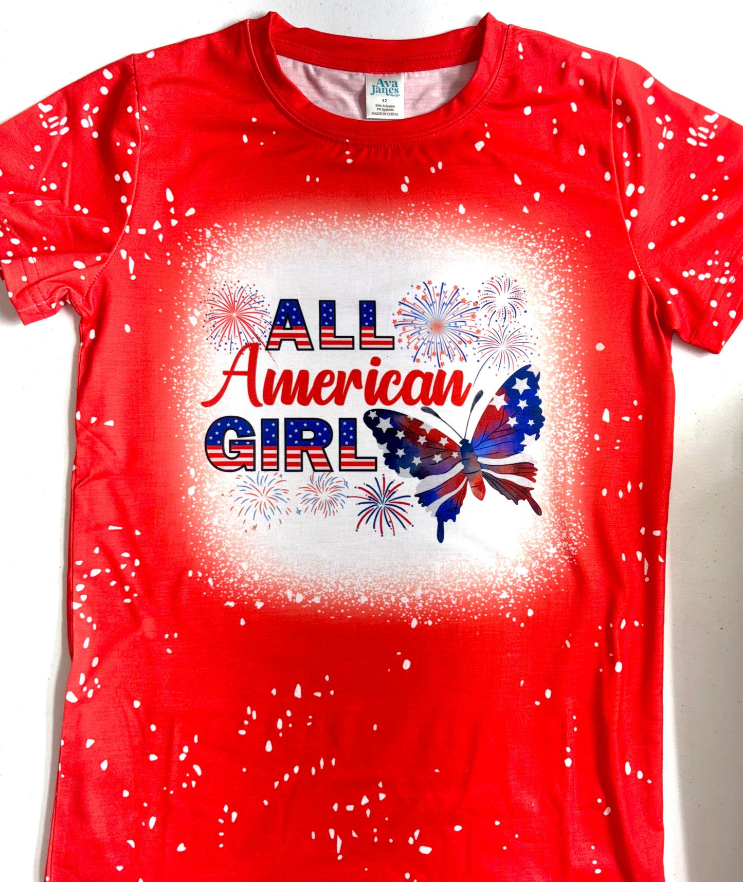 T-Shirts Faux Bleached - JULY 4TH AMERICAN GIRL BUTTERFLY
