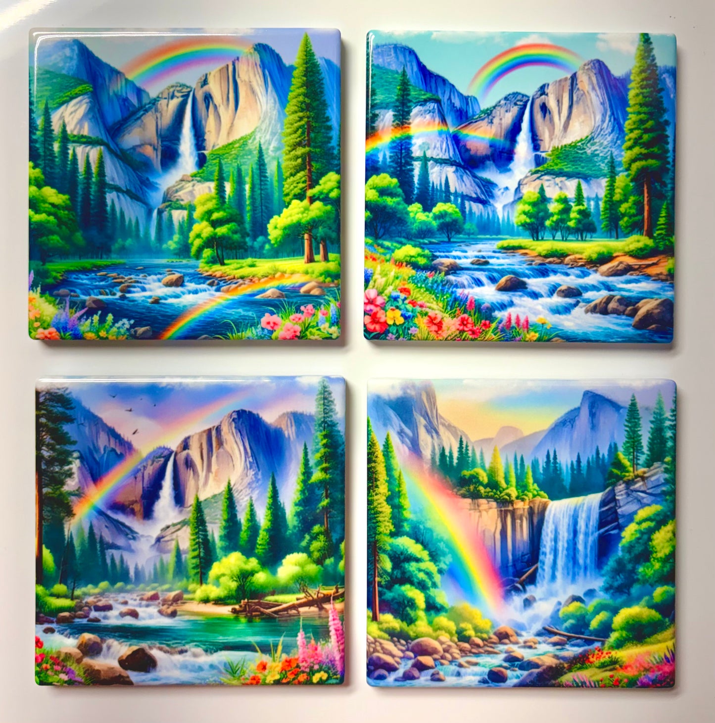 Coasters 4/pk - NATURE WATERFALL RAINBOWS
