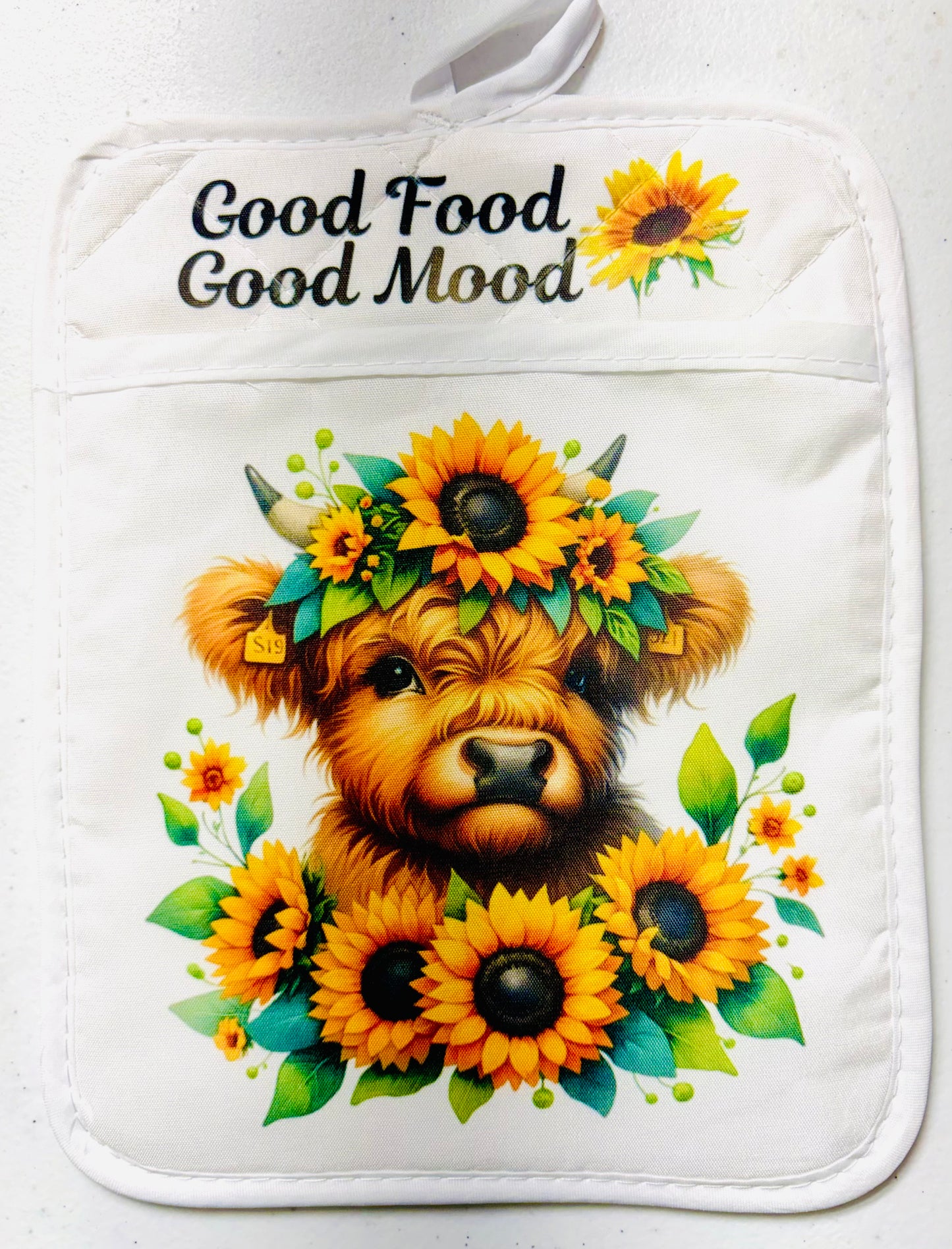 POT HOLDER - HIGHLAND COW SUNFLOWER GOOD FOOD