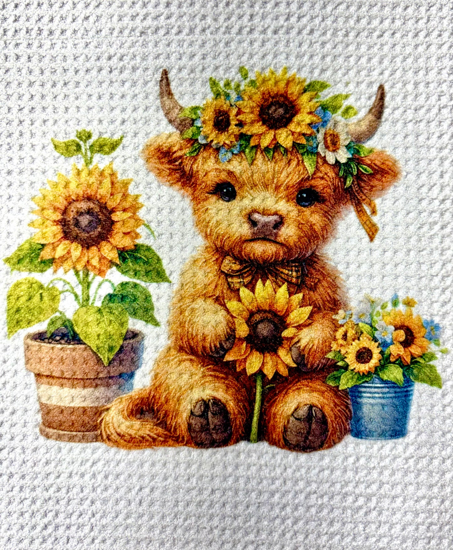 Towels - HIGHLAND COW SUNFLOWER PLANTED POTS