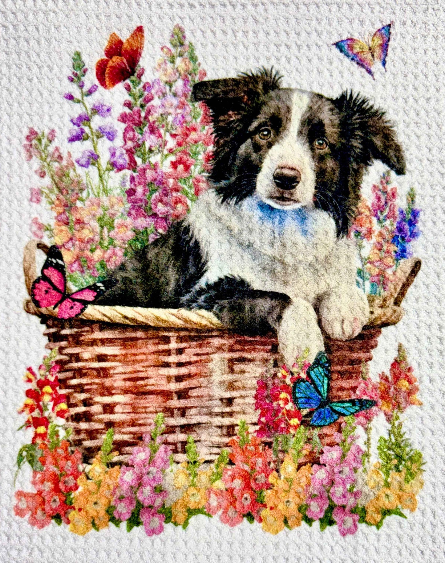 TOWELS - DOG IN BASKET AND BUTTERFLIES