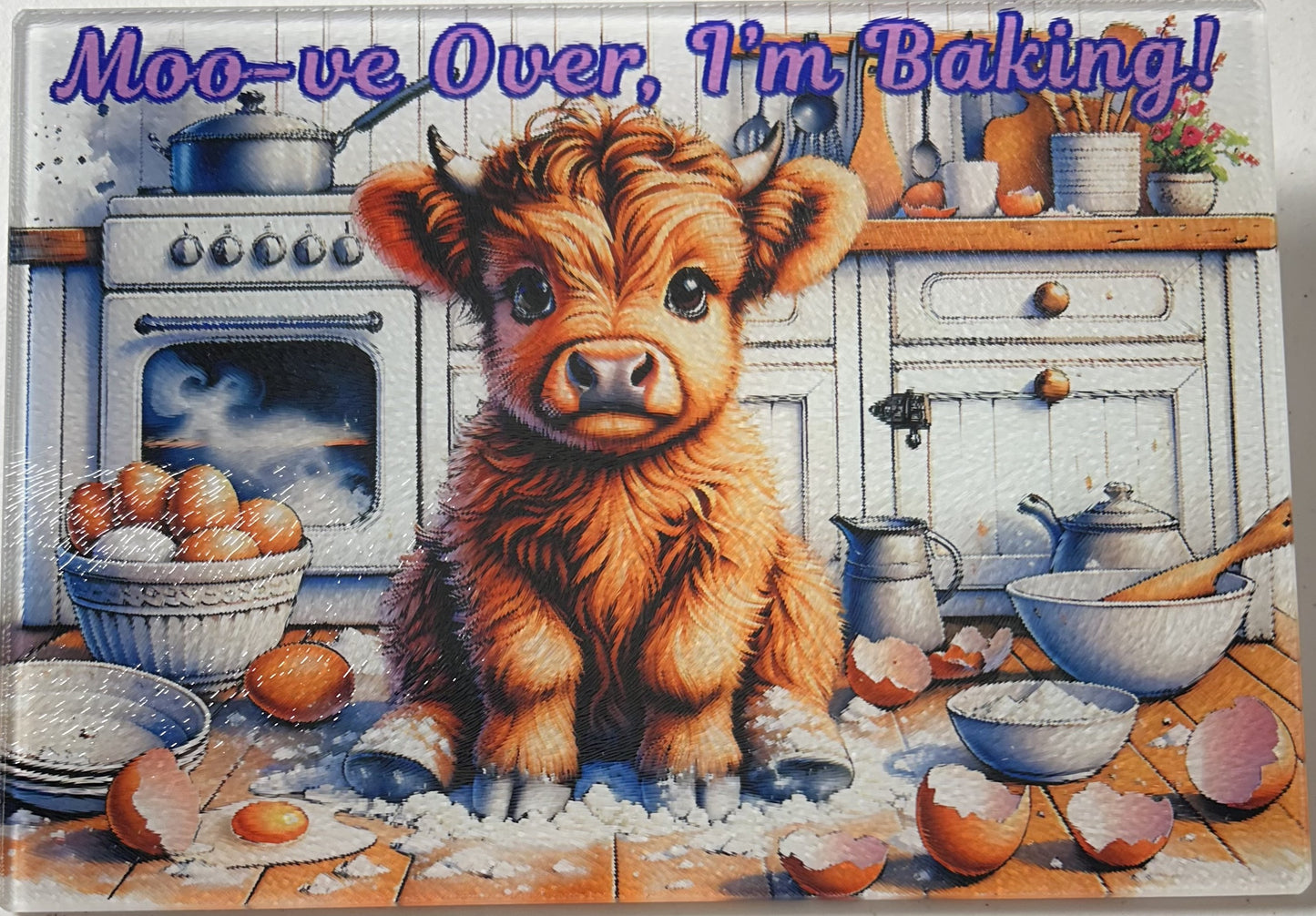 Tempered Glass Cutting Board Highland Cow Moo-ve Over I'm Baking