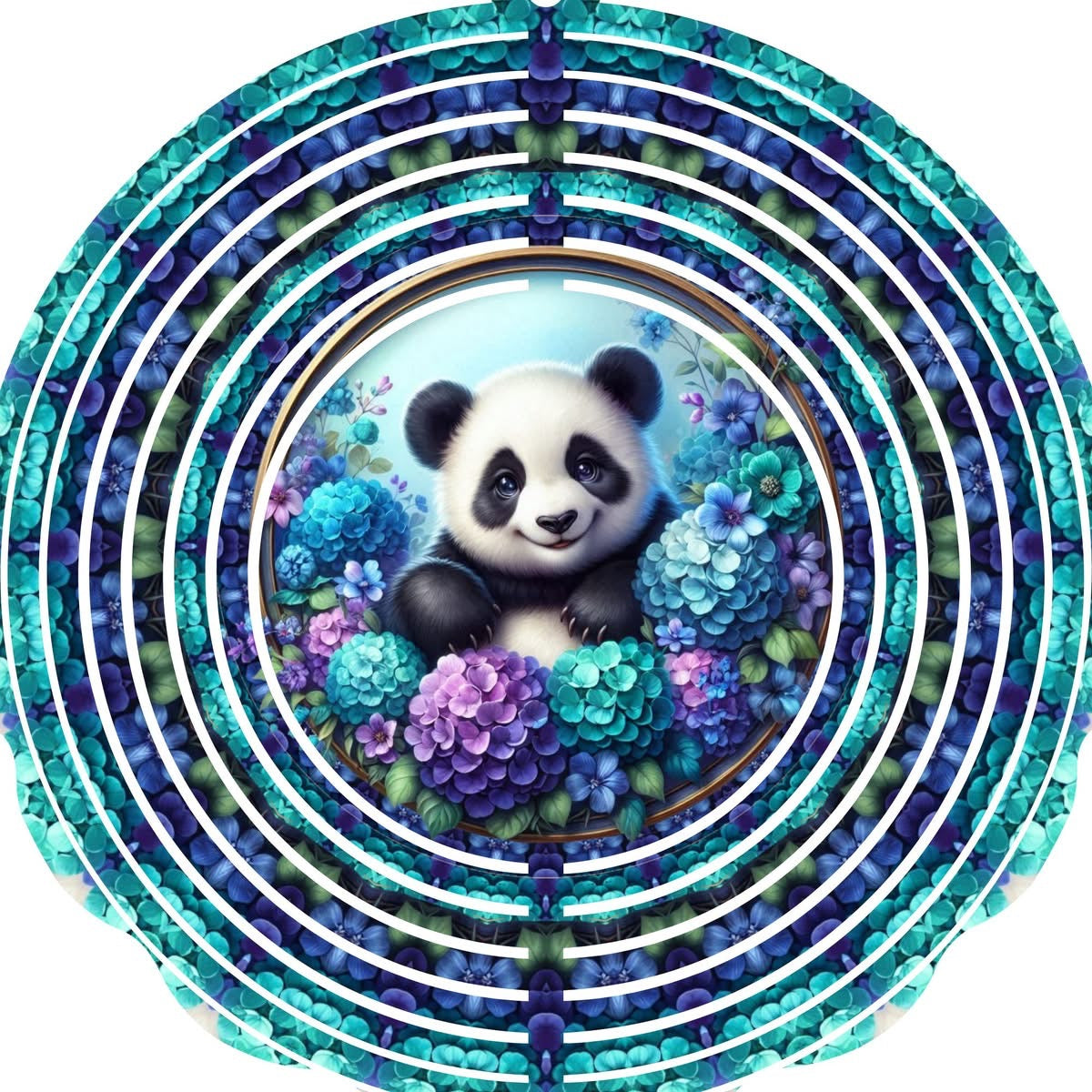 Wind Spinner with Jewel Strand Panda Sitting in Flowers