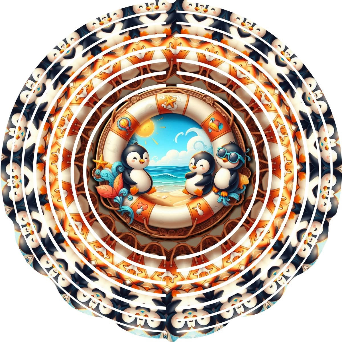 Wind Spinner with Jewel Strand Penquin on Vacay