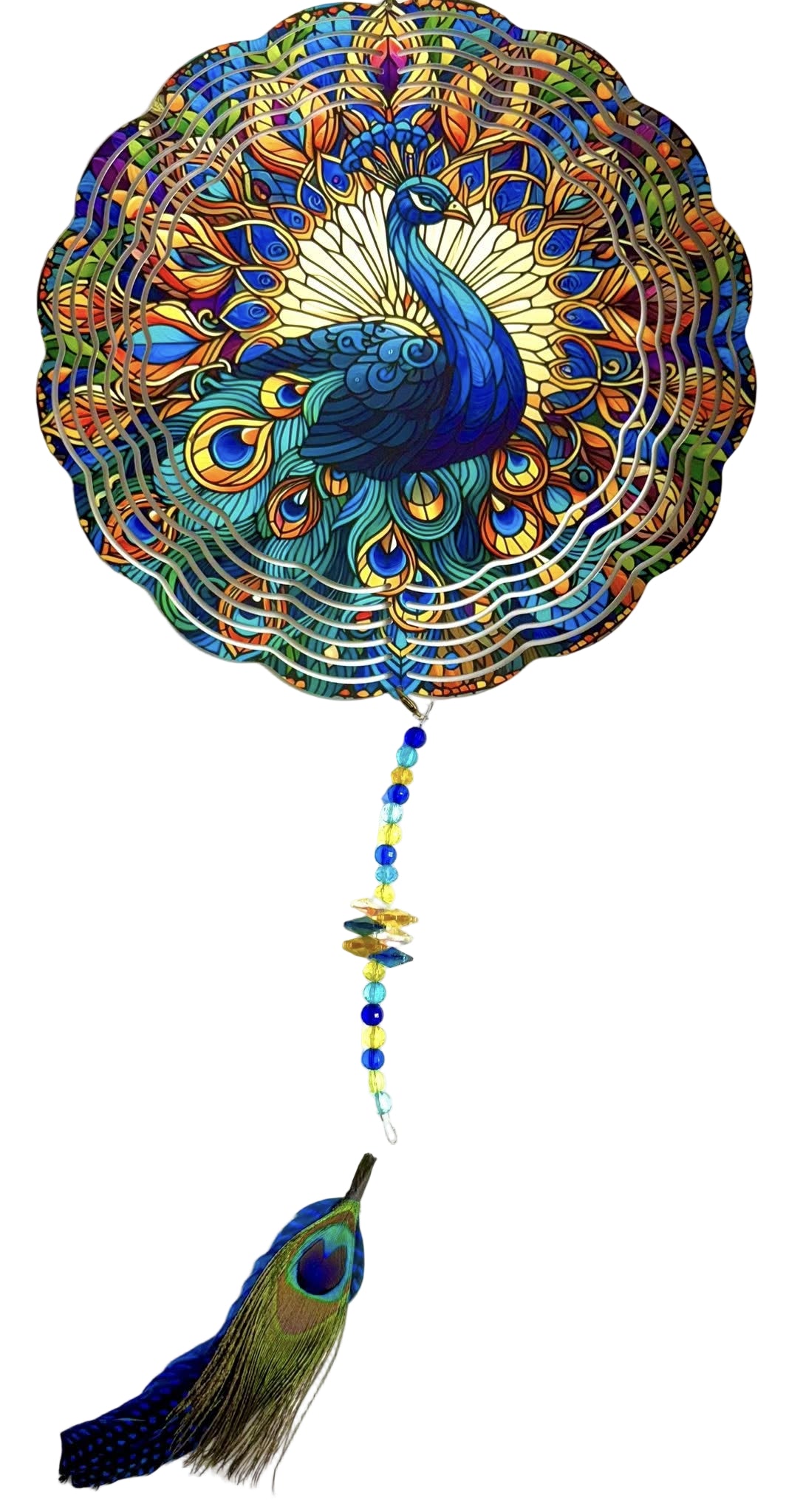 Wind Spinners with Jewel Strand Bird Peacock Stained Glass