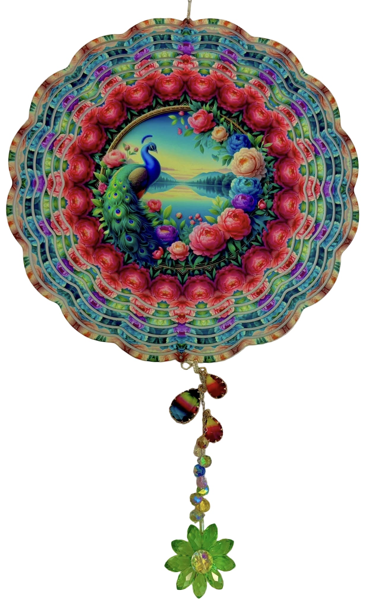Wind Spinners with Jewel Strand Bird Peacock By River
