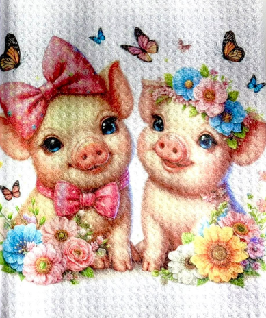 TOWELS - PIGS BUTTERFLIES