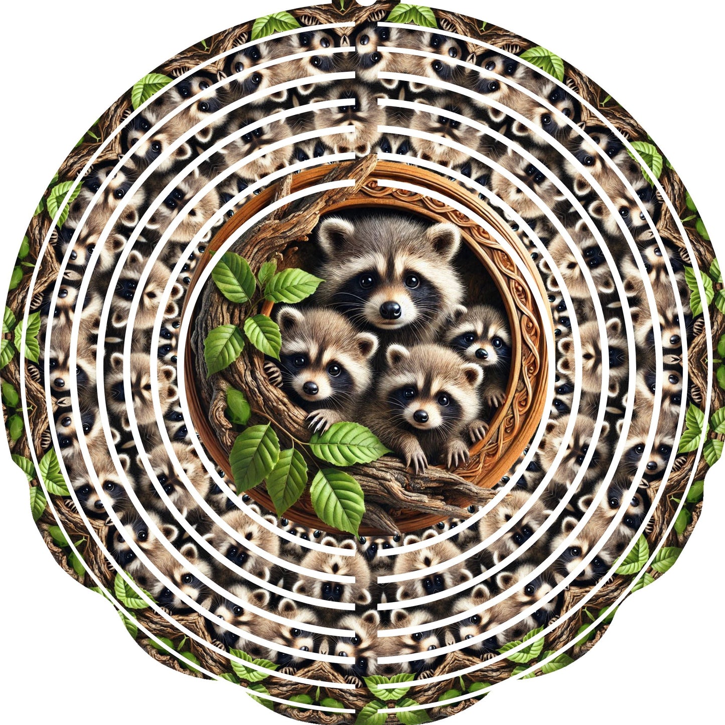 Wind Spinner with Jewel Strand Raccoon Family