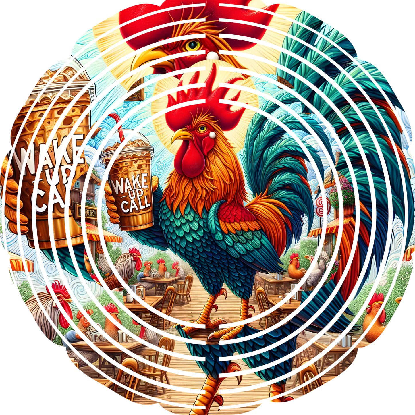 Wind Spinner with Jewel Strand Chicken/Rooster Wake Up Call