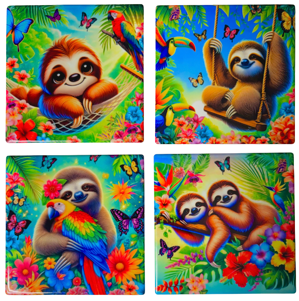 Coasters 4/pk - SLOTH BIRDS