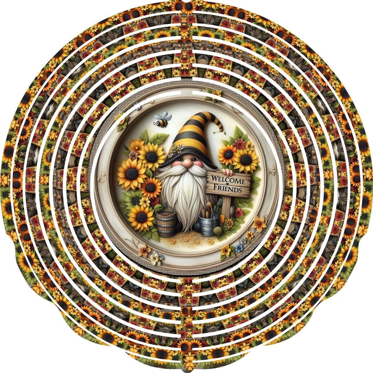 Wind Spinner with Jewel Strand Gnome Sunflower Welcome Friends