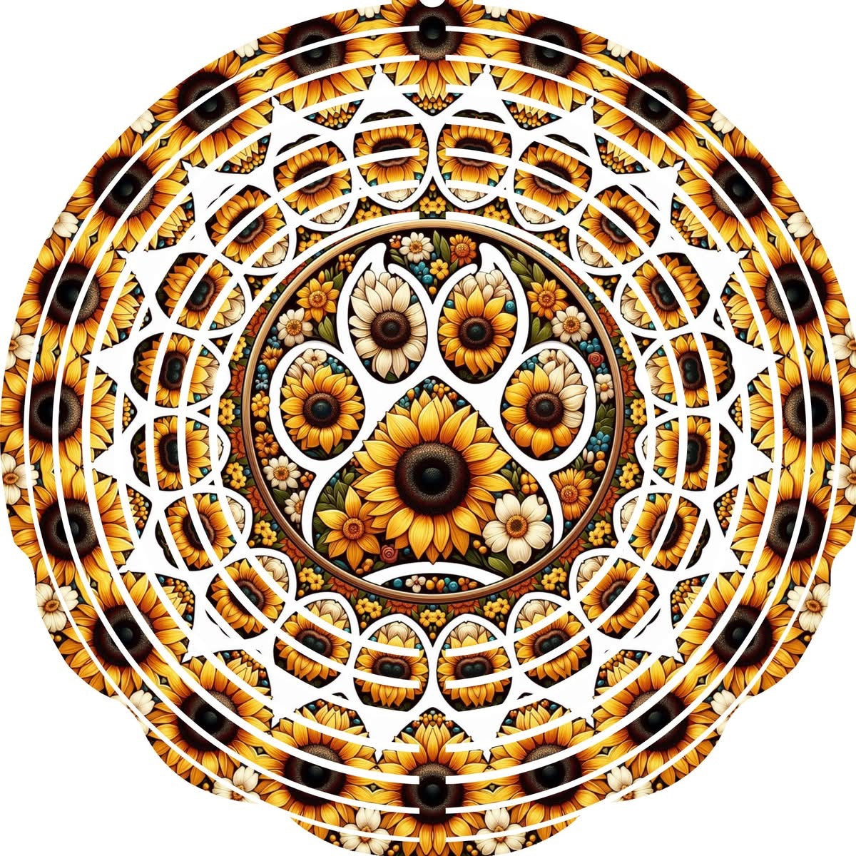 Wind Spinner with Jewel Strand Dog Print Sunflowers