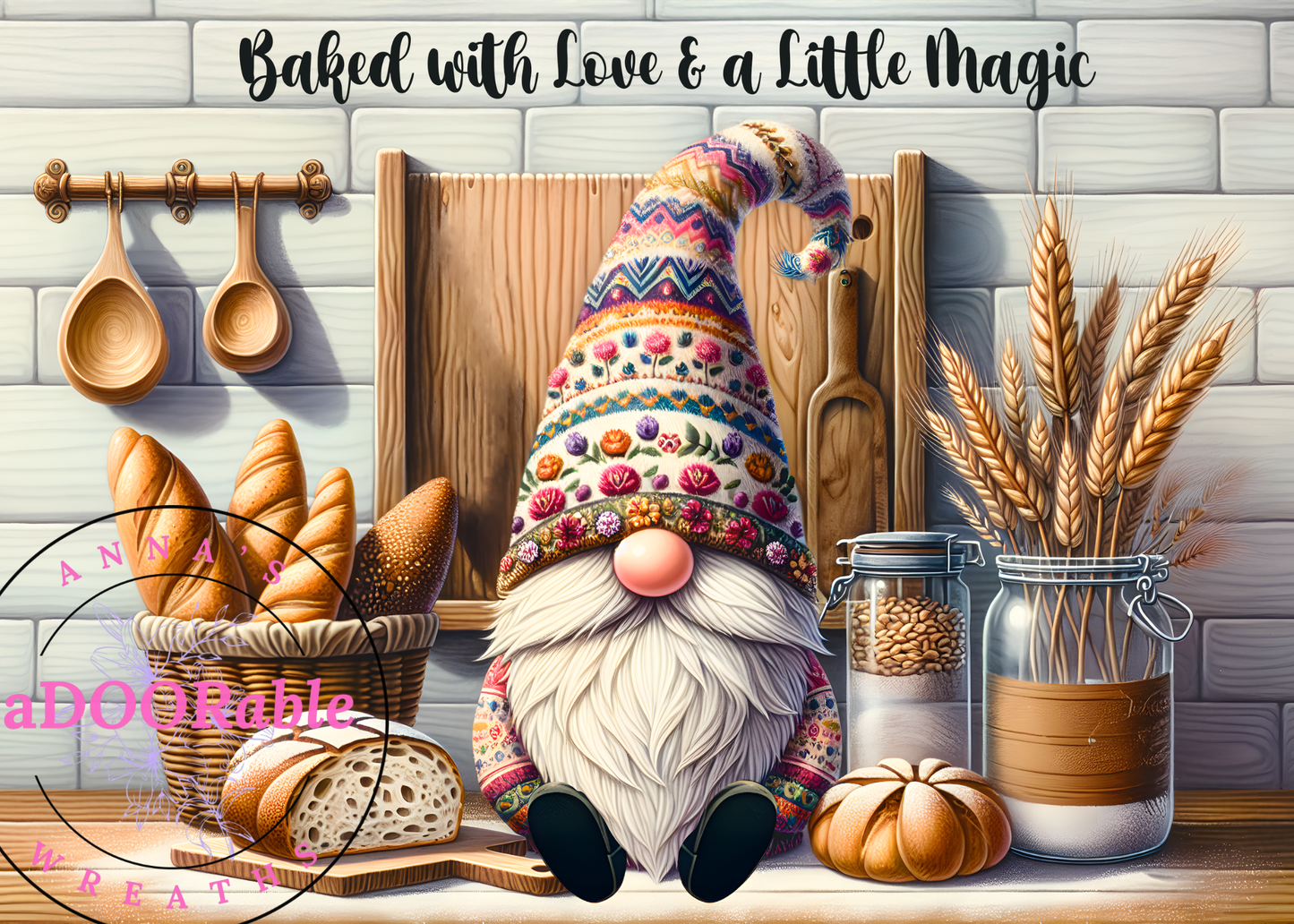 Tempered Glass Cutting Board Gnomes Baked with Love & Magic Wood