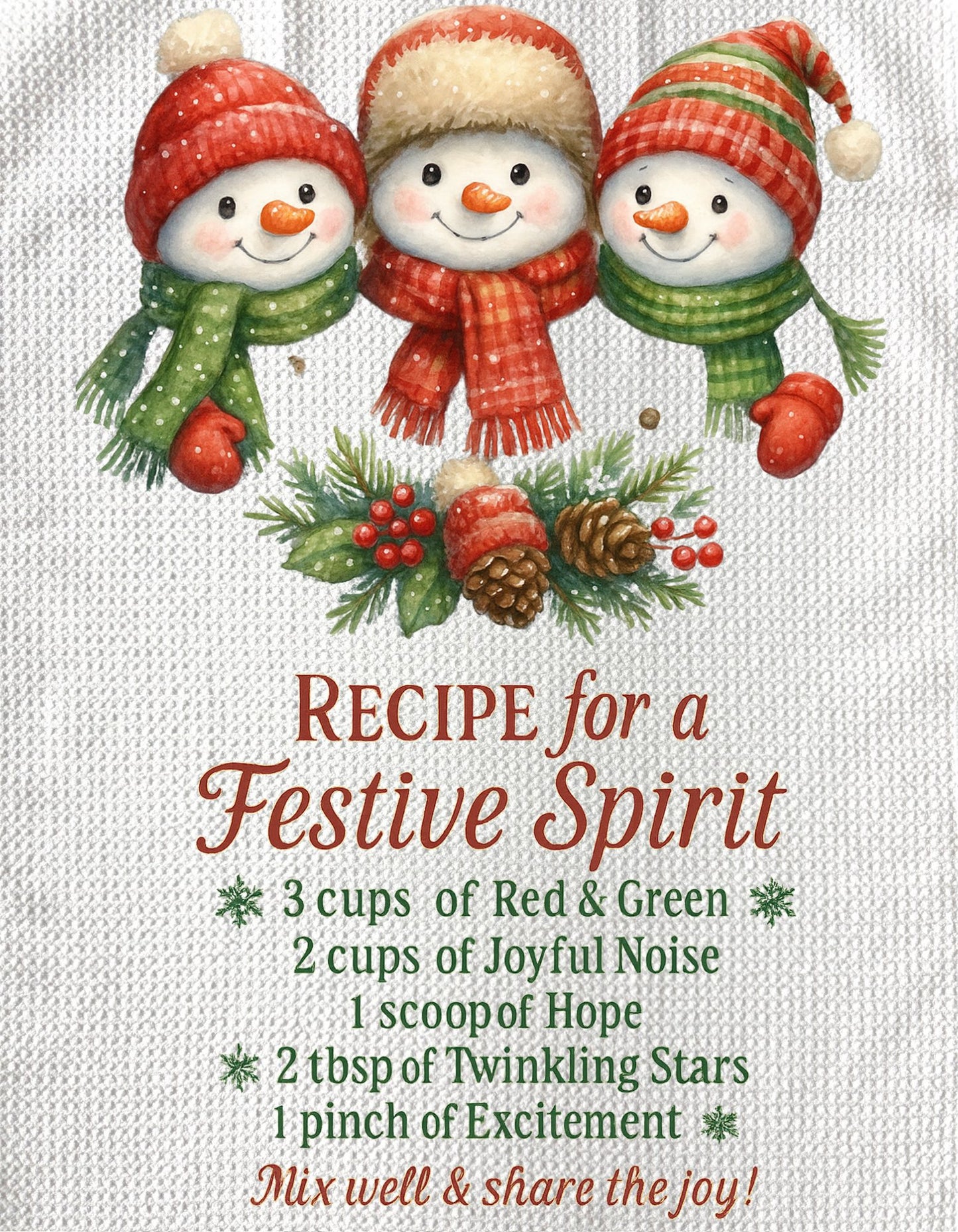 TOWELS - CHRISTMAS RECIPE FESTIVE SPIRIT SNOWMAN
