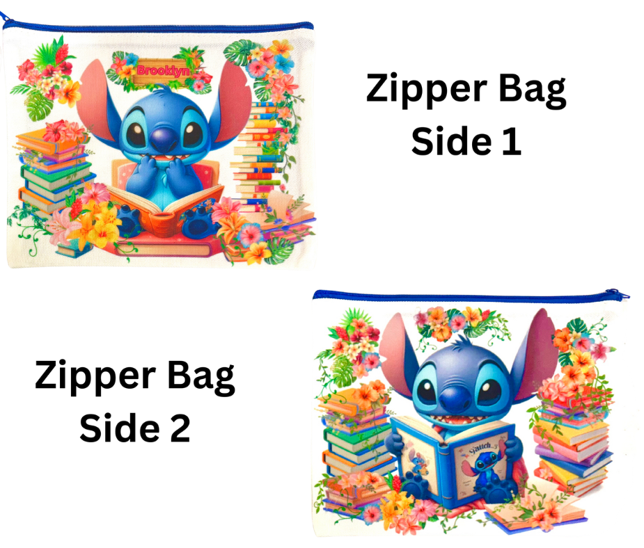 ZIPPER BAG - CARTOON CHARACTER BLUE ALIEN READING