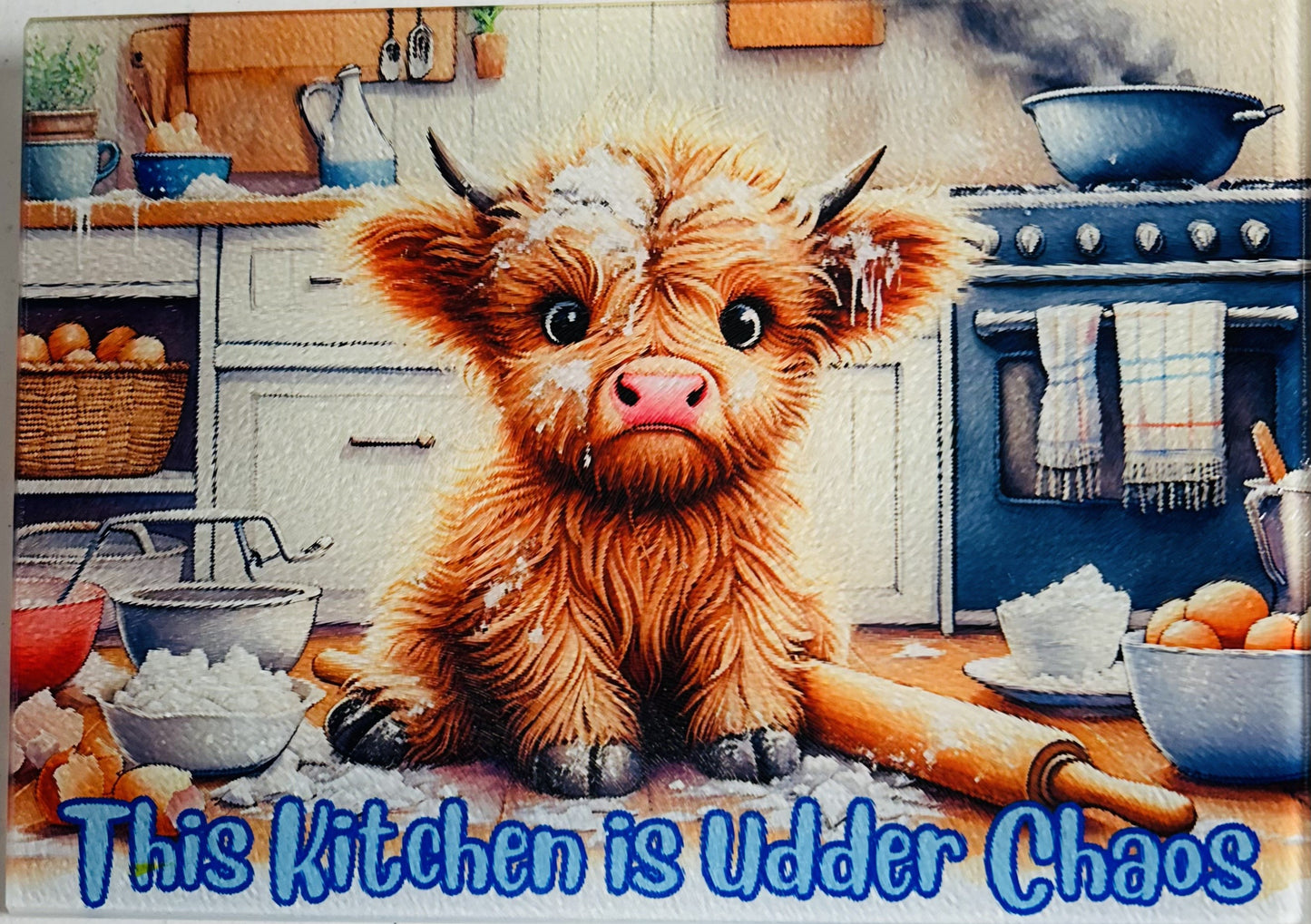 Tempered Glass Cutting Board Highland Cow This Kitchen is Udder Chaos