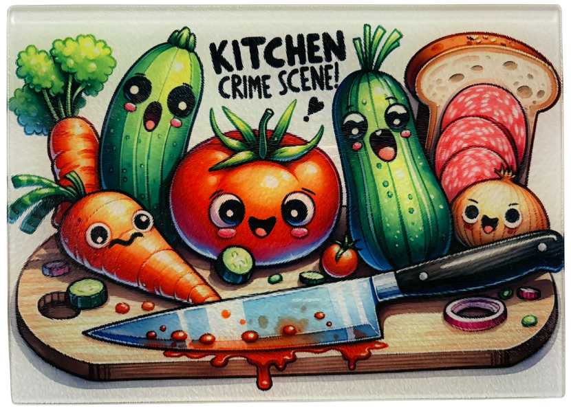 Tempered Glass Cutting Board Veggies Kitchen Crime