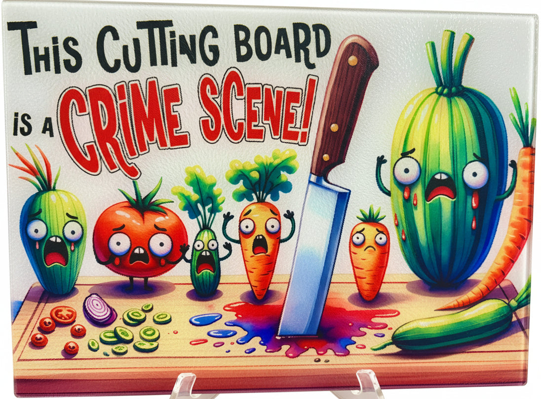 Tempered Glass Cutting Board Veggies Kitchen Crime Scene