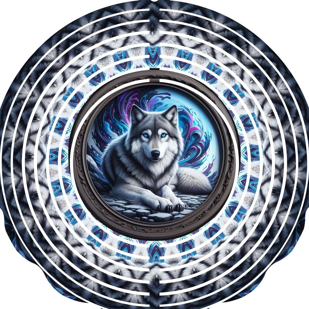 Wind Spinner with Jewel Wolf Northern Lights Swirl