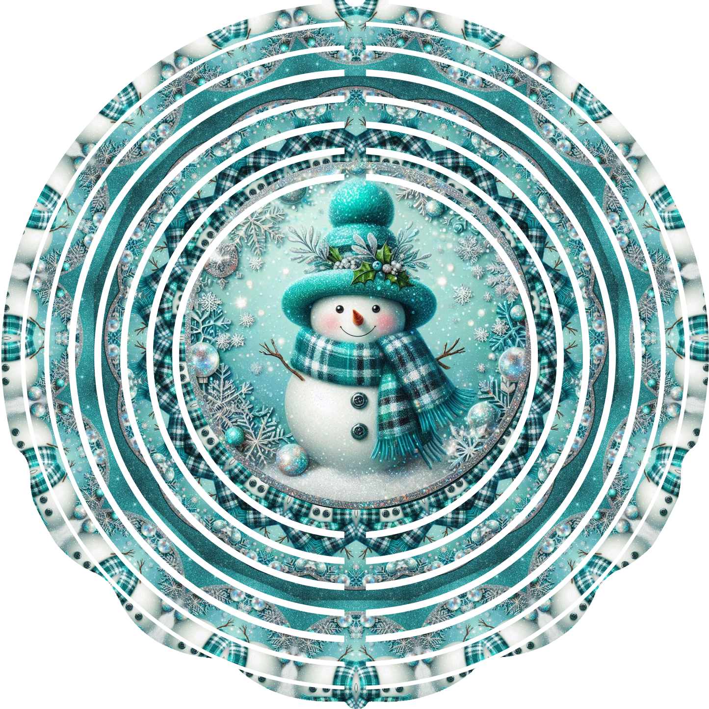 Wind Spinner with Jewel Strand Winter Snowman Teal