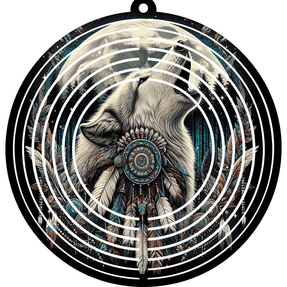 WIND SPINNER - WOLF NATIVE DREAMCATCHER