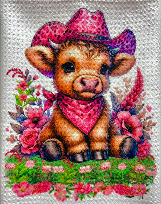 TOWELS - HIGHLAND COW HAT PINK BANDANNA