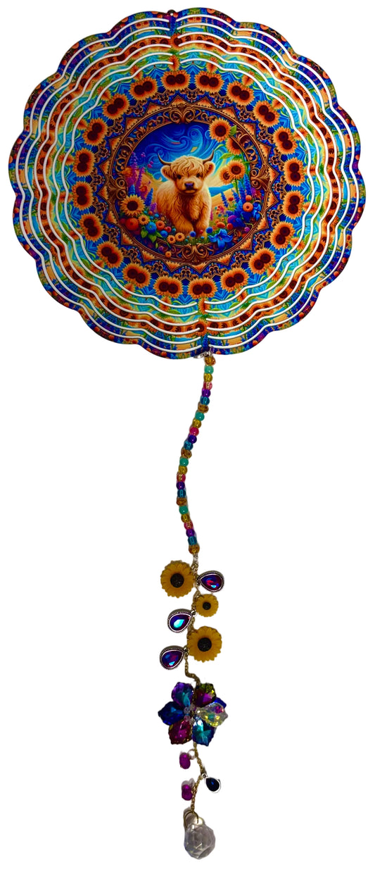 WIND SPINNER - HIGHLAND COW SUNFLOWERS