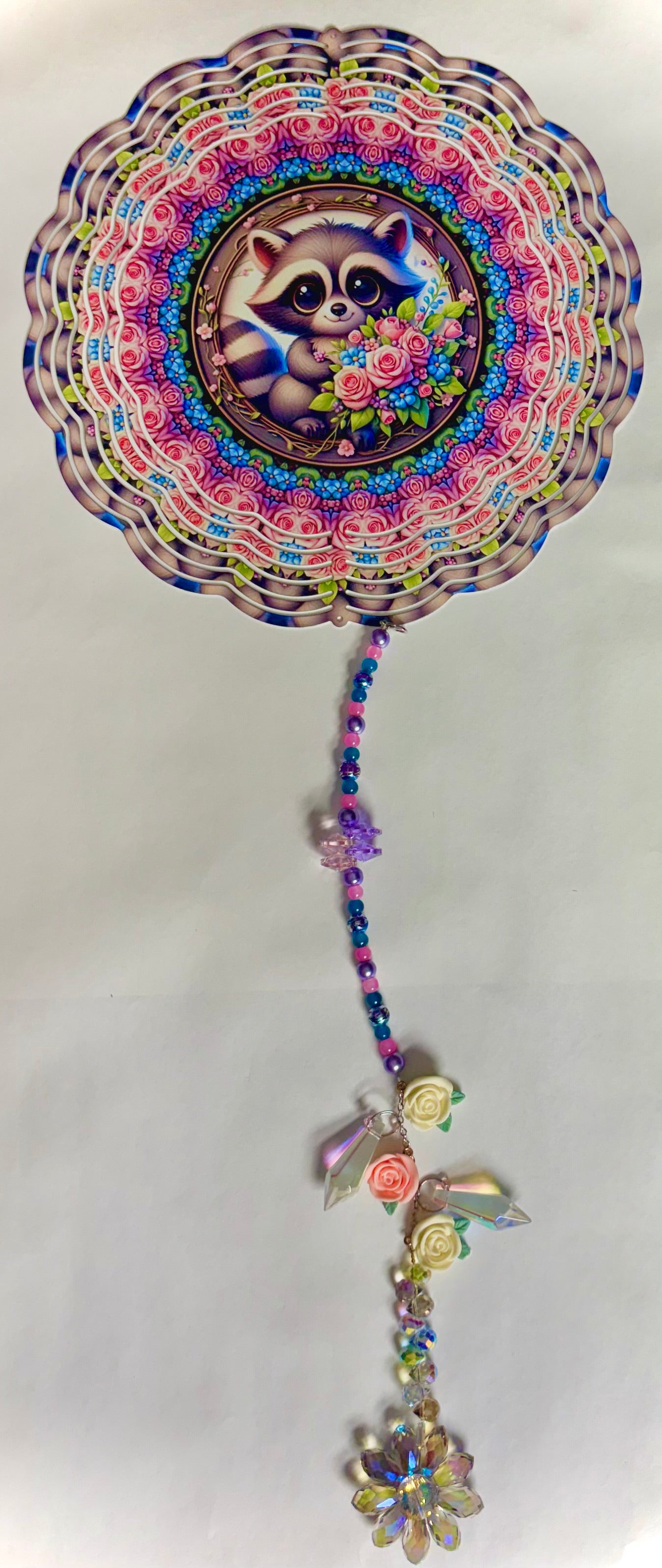 WIND SPINNER - RACCOON PINK FLOWERS