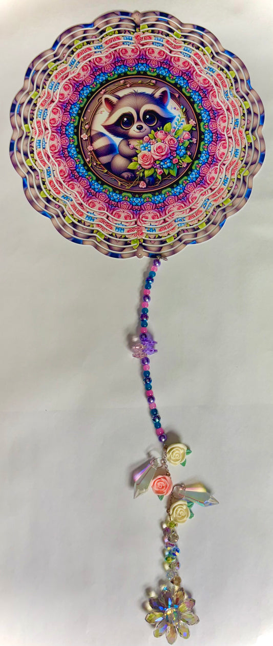 WIND SPINNER - RACCOON PINK FLOWERS
