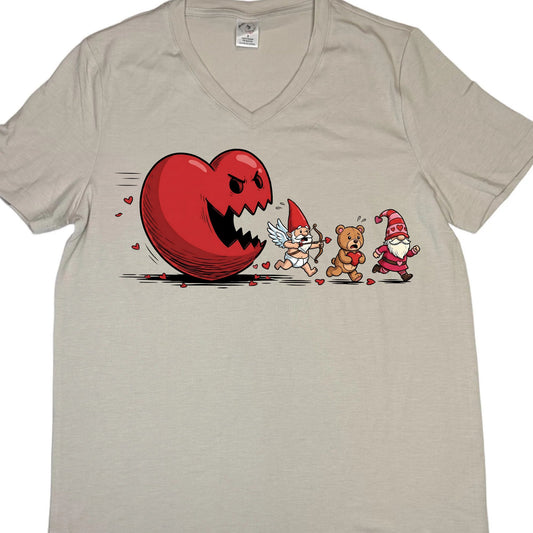 T-SHIRTS - WOMEN"S V-NECK - VALENTINE'S GNOME PAC MAN