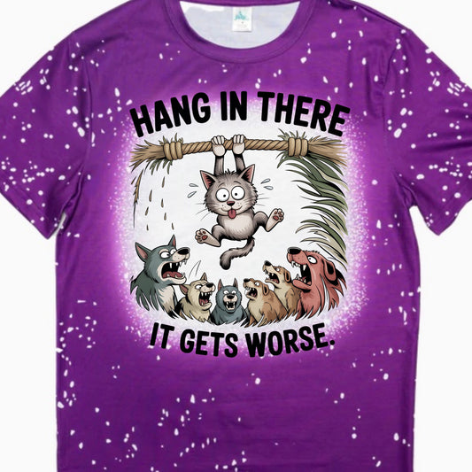 T-Shirts Faux Bleached - CAT HANG IN THERE
