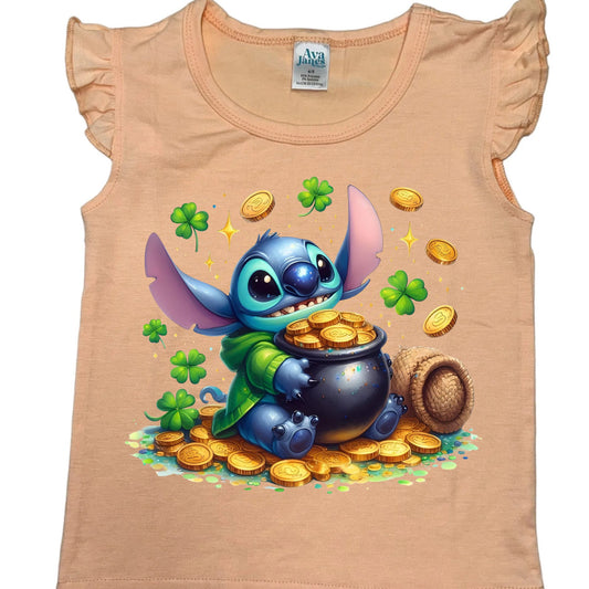 KIDS FLUTTER SLEEVE- ST. PATRICK'S DISNEY STITCH GOLD