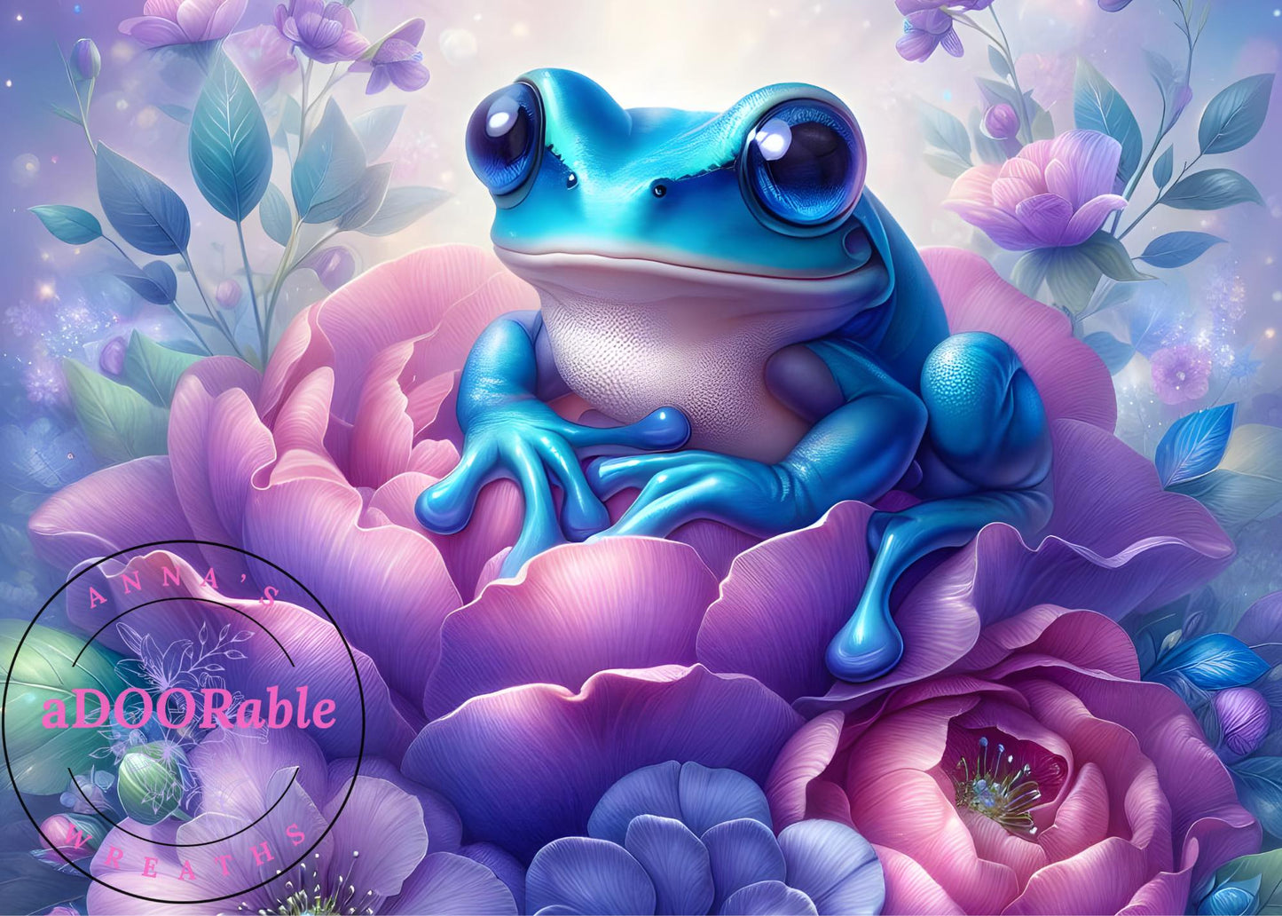 Tempered Glass Cutting Board Frog Blue Sitting on Pink Flower