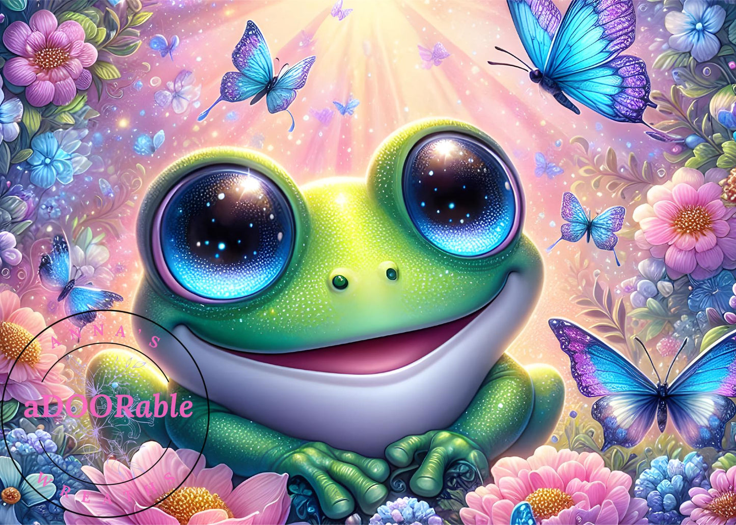 Tempered Glass Cutting Board Frog Flowers and Butterflies